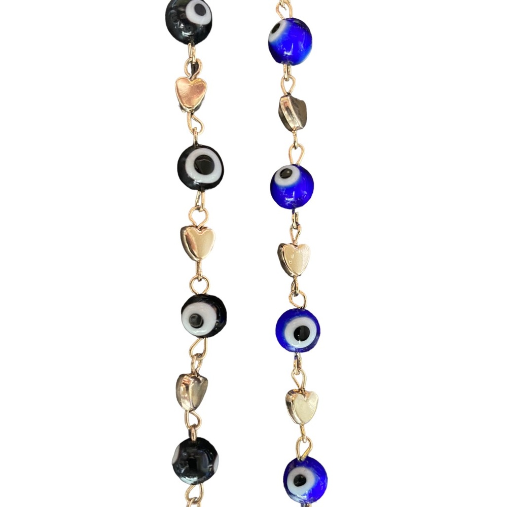 Blue & Black Evil Eye with Gold Tone Hearts Bracelets Set - Picture 5 of 6